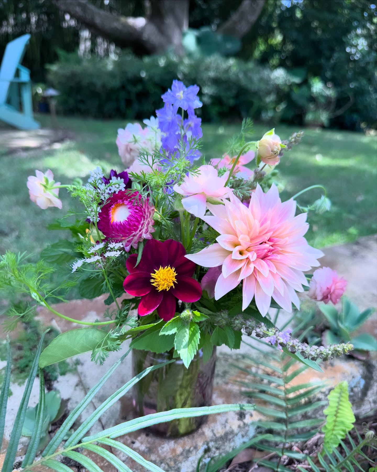 Dahlias, strawflower, butterfly ranunculus, larkspur, cilantro & holy basil in this pick-me-up bouquet! Looking forward to our Motherβs Day event at @williamssonoma Winter Park tomorrow and sharing #theflowerfarmers with everyone for the first time! Happy Friday! π©π»βπΎπ©π»βπΎπ©π»βπΎ #farmgalflowers #dahlias #slowflowerssociety #locallygrown #farmerflorist #zone10a #growyourown #cutflowers #floraldesign #floridaflowers #flowerstagram #flowers #ranunculus #floraldesign #flowerarrangement #inmygarden #floridagrown #inthegarden #bouquet #inmygardentoday #balljarbouquet #fridayflowers