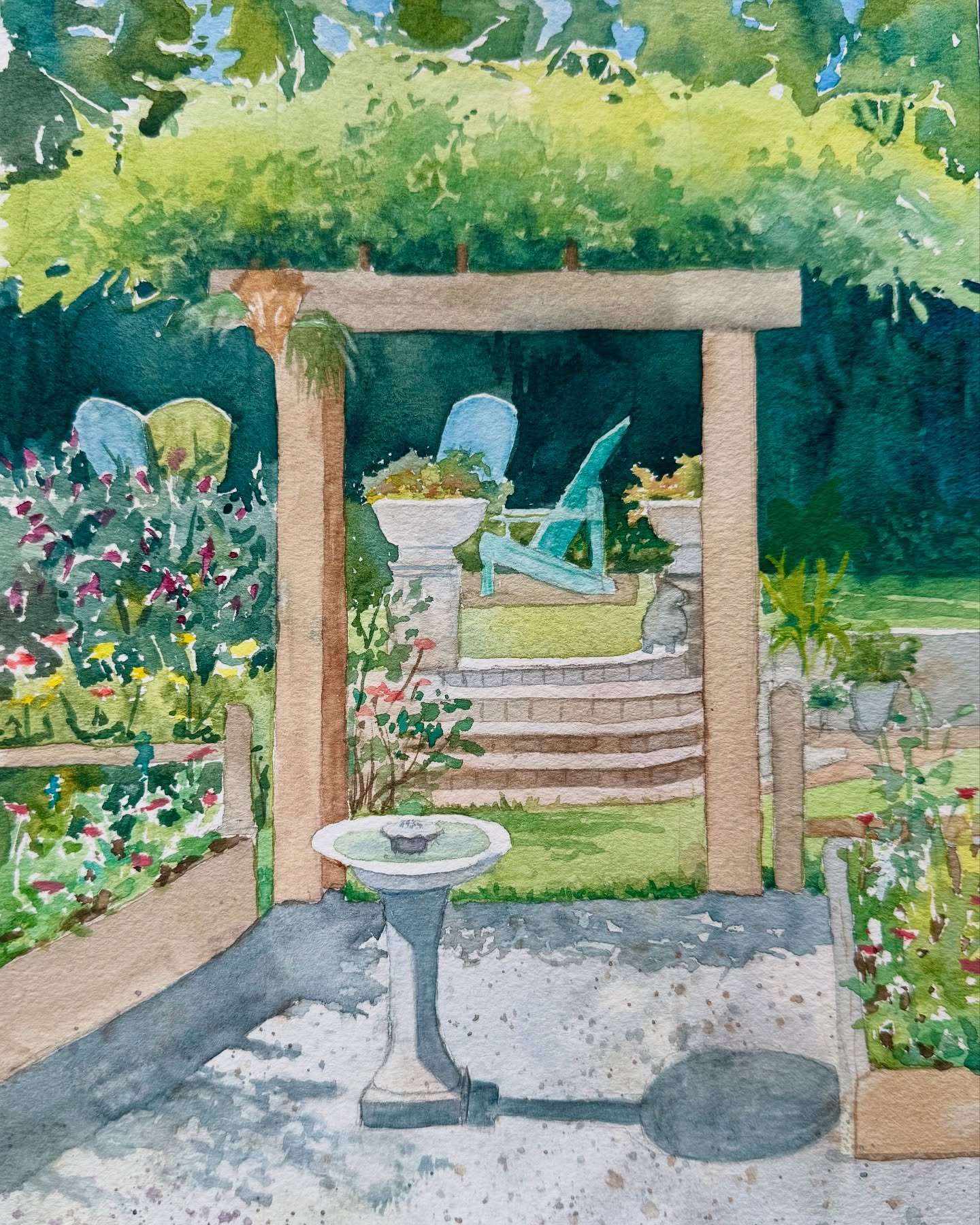 Incredible watercolor of the garden at our home by one of my students and amazing artist @tripletnumber2 ! The detail is phenomenal- she even captured my staghorn fern hanging on the trellis! Love it! π¨π¨π¨ #watercolor #artinthegarden #farmgalflowers #zinnias #slowflowerssociety #locallygrown #farmerflorist #zone10a #growyourown #cutflowers #floraldesign #floridaflowers #flowerstagram #flowers #inmygarden #floridagrown #inthegarden #floridagardening #instagarden #gardensofinstagram
